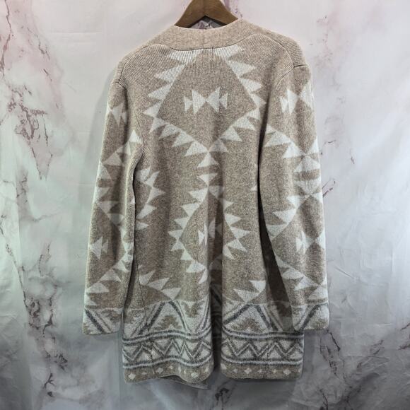 Frye Sweater Womens Large Beige Tan White Cardigan Aztec Gro Southwestern - Picture 5 of 9